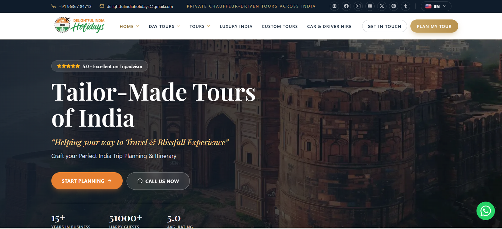Delightful India Holidays – Website Development & SEO